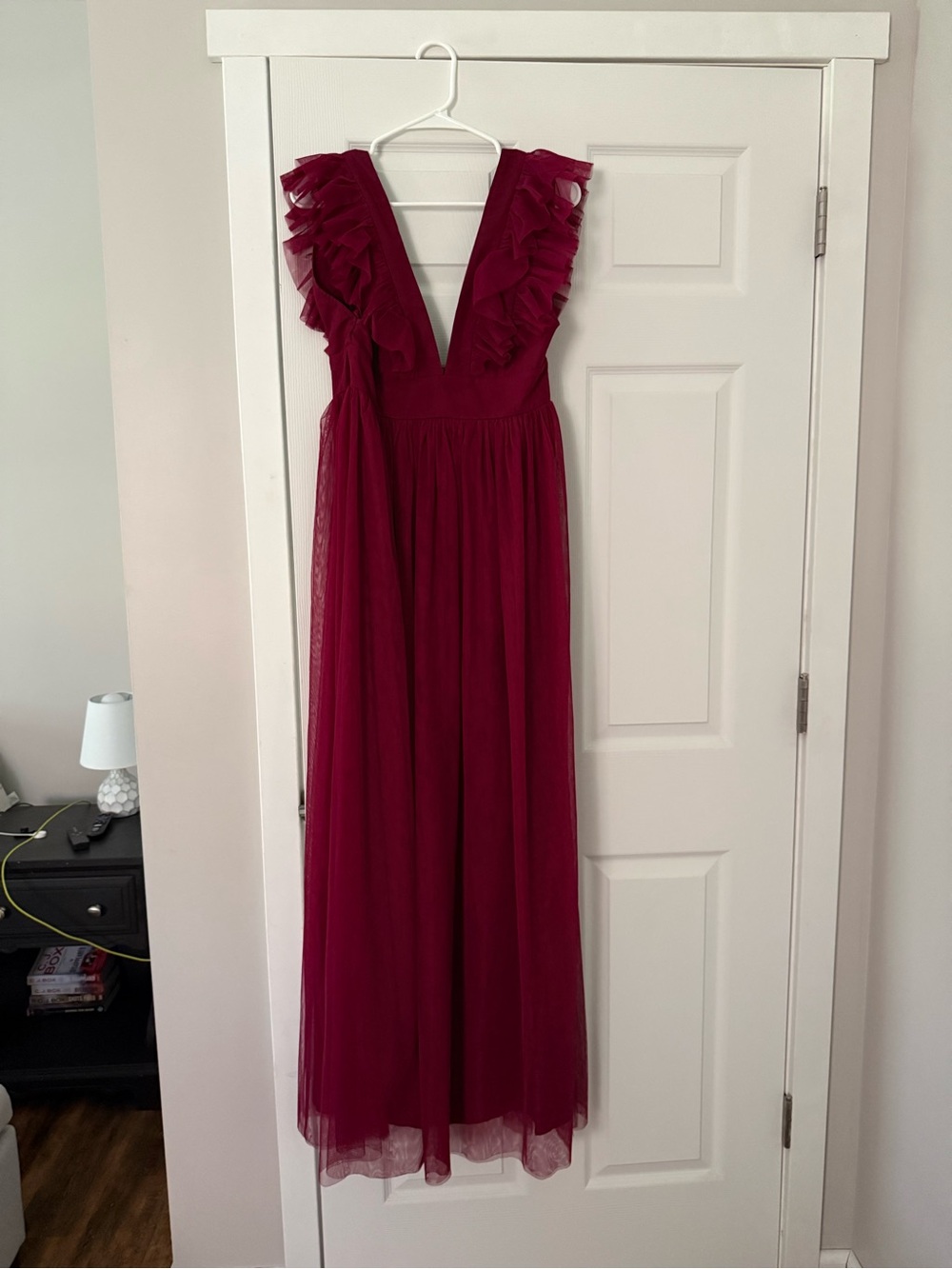 Lulu's Wine Ruffle Tulle Maxi Dress